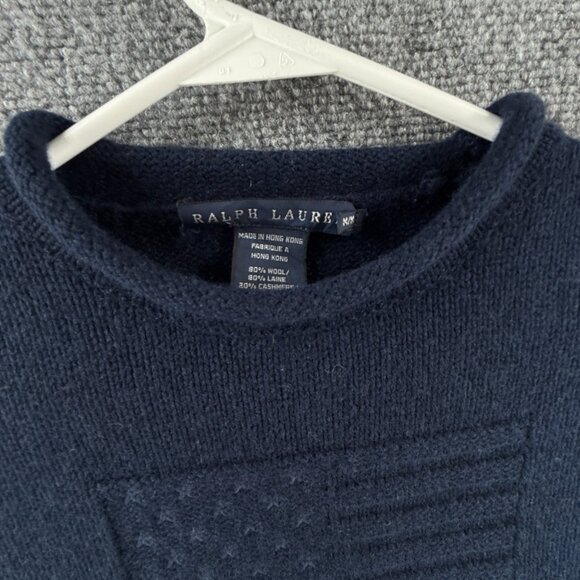 Ralph Lauren Cashmere Wool Blend Flag Sweater Navy Blue Medium Pullover Knit USA - Picture 4 of 15